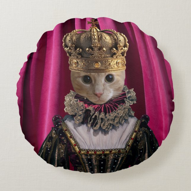 Royal Cat Square Round Throw Kissen (Vorderseite)
