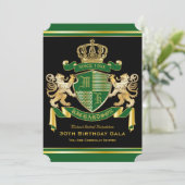 Royal Coat of Arms Green Gold Löwe Emblem Geburtst Einladung (Stehend Vorderseite)