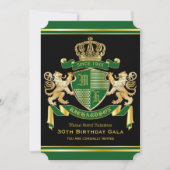 Royal Coat of Arms Green Gold Löwe Emblem Geburtst Einladung (Vorderseite)