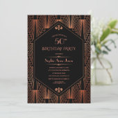 Royal Copper Black Great Gatsby 20's Birthday Part Einladung (Stehend Vorderseite)
