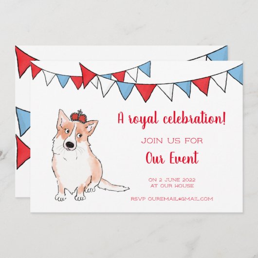 Royal Corgi Party Einladung (Vorne/Hinten)