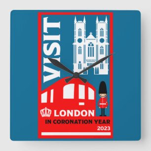 Royal Coronation Year 2023 London Quadratische Wanduhr