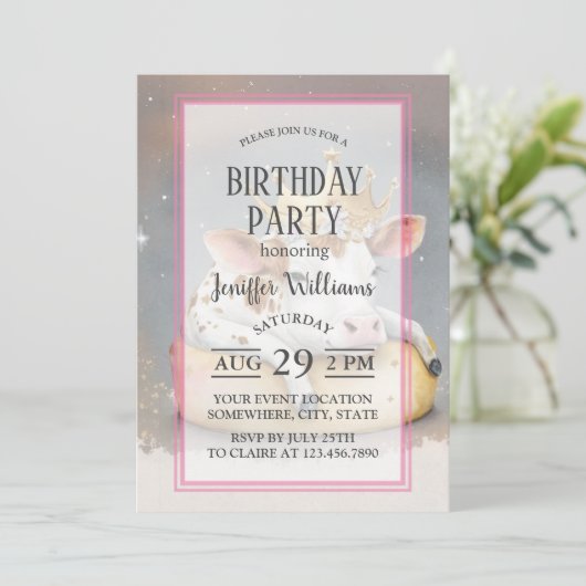 Royal Cow Dreaming on Cheese Throne                Einladung (Stehend Vorderseite)