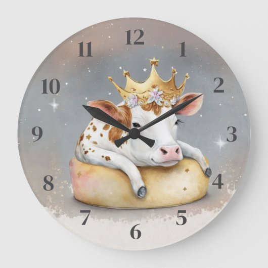 Royal Cow Dreaming on Cheese Throne Große Wanduhr (Vorderseite)