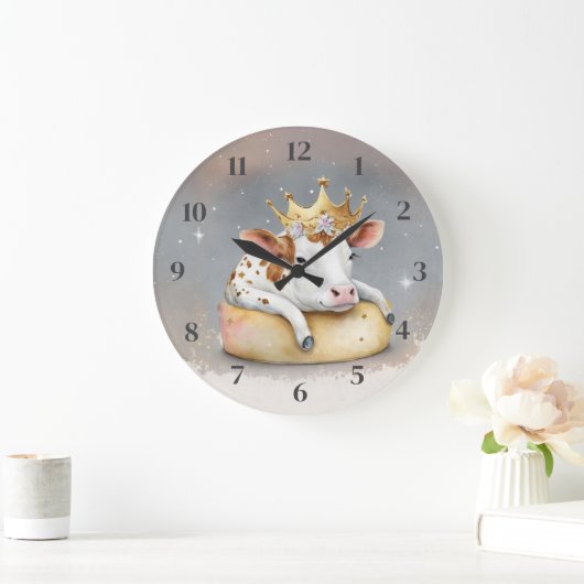 Royal Cow Dreaming on Cheese Throne Große Wanduhr (Zuhause)