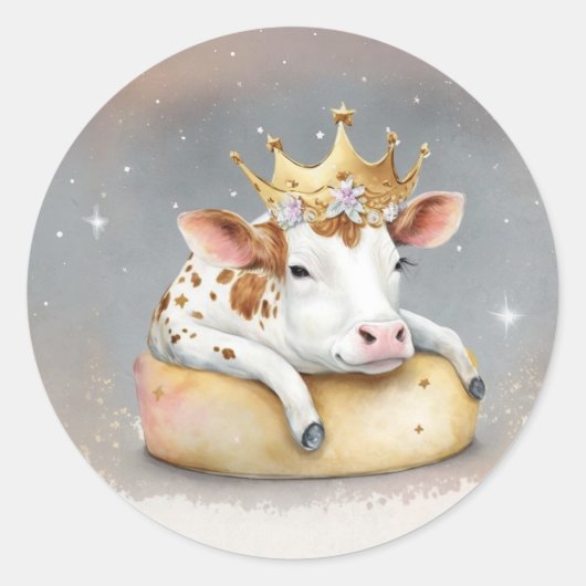 Royal Cow Dreaming on Cheese Throne                Runder Aufkleber (Vorderseite)