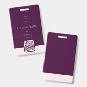 Royal Crimson QR Code Employee Name Abzeichen Ausweis (Vorder- & Rückseite)