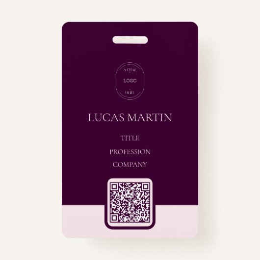 Royal Crimson QR Code Employee Name Abzeichen Ausweis (Vorderseite)