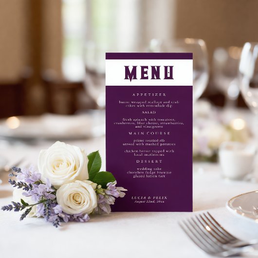 Royal Crimson Typografy Wedding Menu Card Menükarte