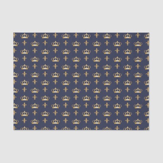 Royal Crown and Lilie Pattern on Blue Seidenpapier (Vorderseite)