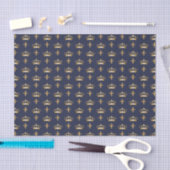 Royal Crown and Lilie Pattern on Blue Seidenpapier (Handwerk)