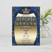 Royal Crown Blue & Gold Prince Baby Dusche Einladung (Stehend Vorderseite)