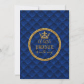 Royal Crown Blue & Gold Prince Baby Dusche Einladung (Rückseite)