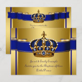 Royal Crown Blue und Gold Prince Taufe Einladung (Vorne/Hinten)