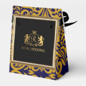 Royal Crown Blue und Gold Schnörkel Wedding Geschenkschachtel (Rückseite)