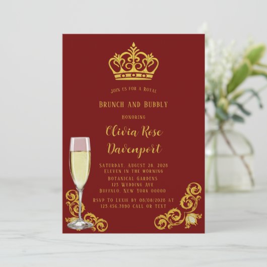 Royal Crown Brunch and Bubbly Einladung (Stehend Vorderseite)