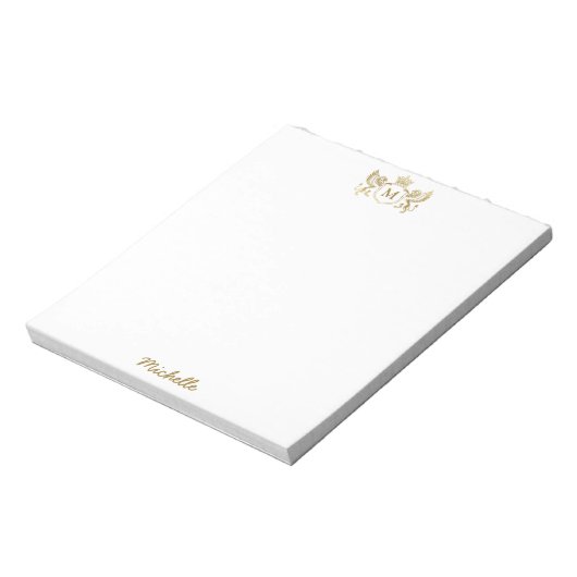 Royal Crown Emblem Lions Monogram Script Gold Notizblock (Rotiert)