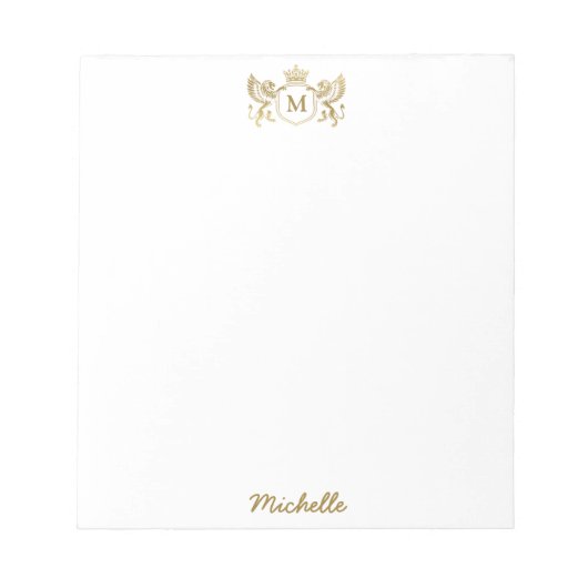 Royal Crown Emblem Lions Monogram Script Gold Notizblock (Vorderseite)