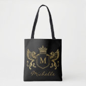 Royal Crown Emblem Lions Monogram Script Gold Tasche (Vorderseite)