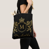 Royal Crown Emblem Lions Monogram Script Gold Tasche (Von Nahem)