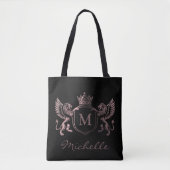 Royal Crown Emblem Lions Monogram Script Rose Gold Tasche (Vorderseite)