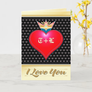 Royal Crown I Liebe You Valentine Red Black Hearts Karte