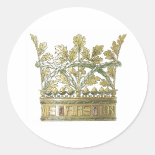 Royal Crown in Gold Decorative Leaf Elements Runder Aufkleber
