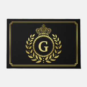 Royal Crown Laurel Wreath Mit Monogramm Black Gold Fußmatte