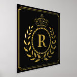 Royal Crown Laurel Wreath Monogrammed Black Gold Foliendrucke<br><div class="desc">This royalty-inspired foil print design includes a geometric frame in classy Art Deco style with an elegant laurel wreath and crown motif. Your personalized monogram letter fills the center. Use the easy template to add your text. The background is black, and the rest of the design is printed in real...</div>