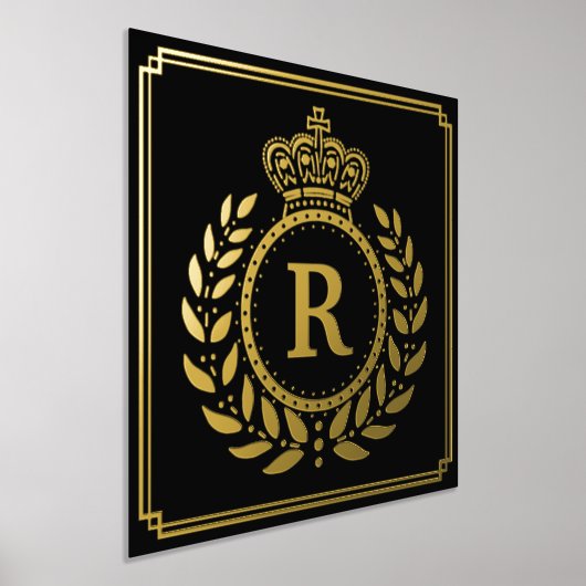 Royal Crown Laurel Wreath Monogrammed Black Gold Foliendrucke (Ablage )