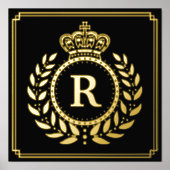 Royal Crown Laurel Wreath Monogrammed Black Gold Foliendrucke (Vorderseite)