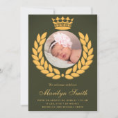 Royal Crown Olive Green Foto Geburtserklärung Ankündigung (Vorderseite)