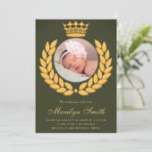 Royal Crown Olive Green Foto Geburtserklärung Ankündigung (Stehend Vorderseite)