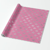 Royal Crown Pink Silver Floral Shiny Vip Geschenkpapier (Ungerollt)