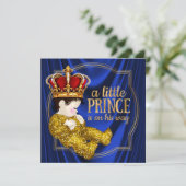 Royal Crown Prince Baby Dusche Blue Gold Einladung (Stehend Vorderseite)