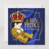 Royal Crown Prince Baby Dusche Blue Gold Einladung (Vorderseite)