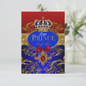 Royal Crown Red & Blue Litce Prince Baby Dusche Einladung (Stehend Vorderseite)