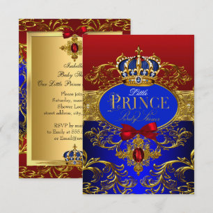 Royal Crown Red & Blue Litce Prince Baby Dusche Einladung