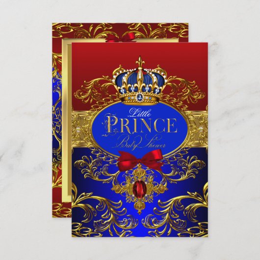 Royal Crown Red & Blue Litce Prince Baby Dusche Einladung (Vorne/Hinten)