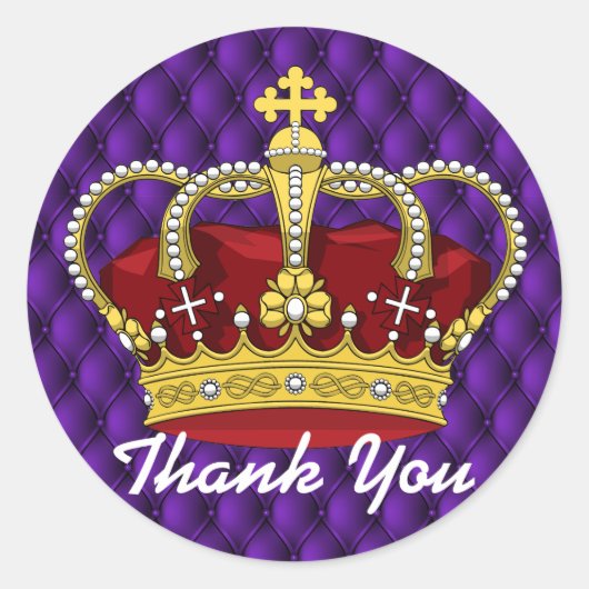 Royal Crown & Royal Lila Button Tucks Baby Dusche Runder Aufkleber (Vorderseite)