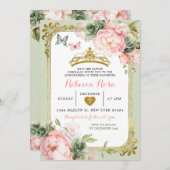 Royal Crown Sage Green Light Pink Quinceañera Einladung (Vorne/Hinten)