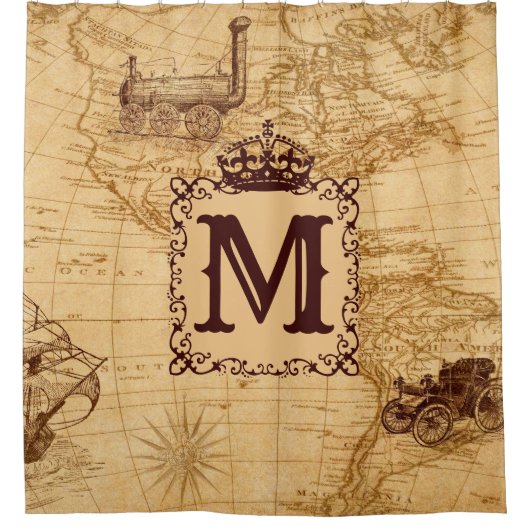 Royal Crown Vintag Name Pattern Beige Duschvorhang (Vorderseite)
