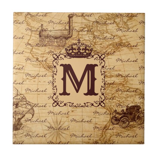 Royal Crown Vintag Name Pattern Beige Fliese (Vorderseite)