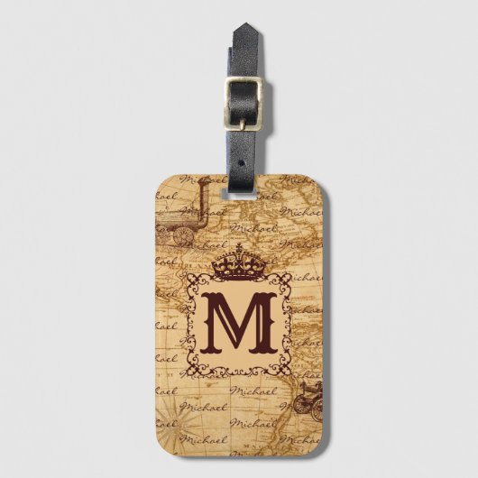 Royal Crown Vintag Name Pattern Beige Gepäckanhänger (Vorderseite Vertikal)