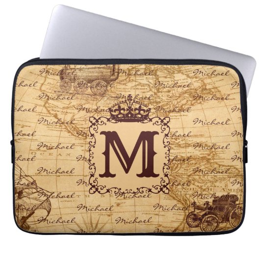 Royal Crown Vintag Name Pattern Beige Laptopschutzhülle (Vorderseite)
