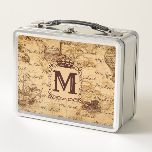 Royal Crown Vintag Name Pattern Beige Metall Brotdose (Vorderseite)