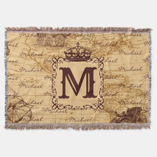 Royal Crown Vintage Name Pattern Beige Decke (Vorderseite)