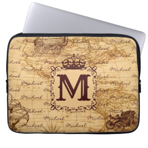 Royal Crown Vintage Namensmuster Beige Laptopschutzhülle