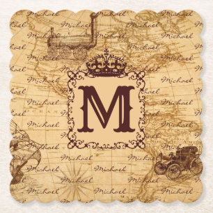 Royal Crown Vintage Namensmuster Beige Untersetzer