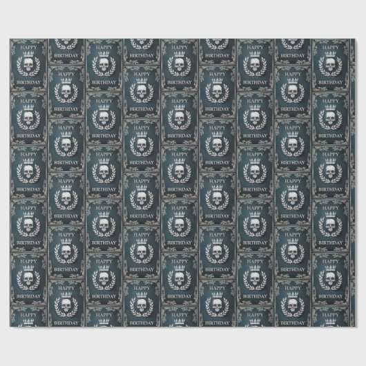 Royal Cyan & Silver King of the Dead Birthday Geschenkpapier (Flach)
